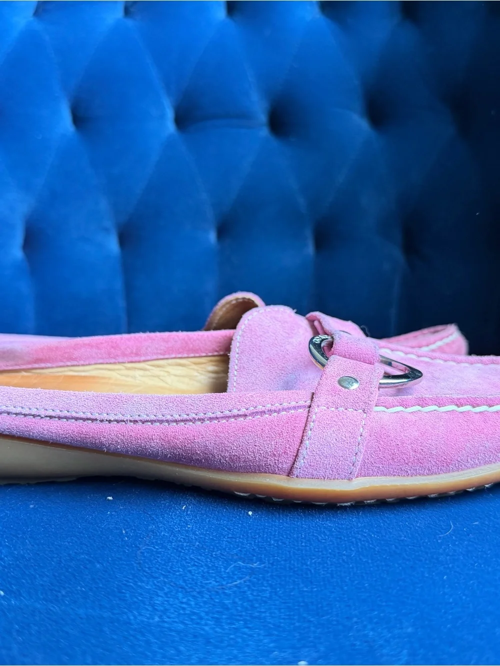 Coach Pink Randy Suede Loafers with Signature Ring Detail